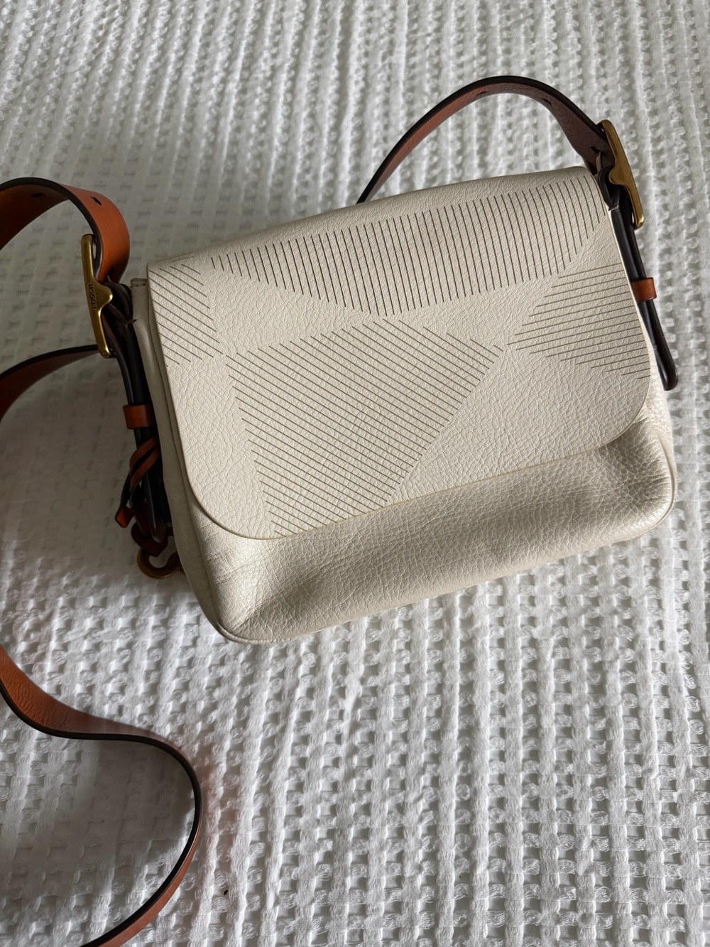 Fossil White Leather Crossbody Bag